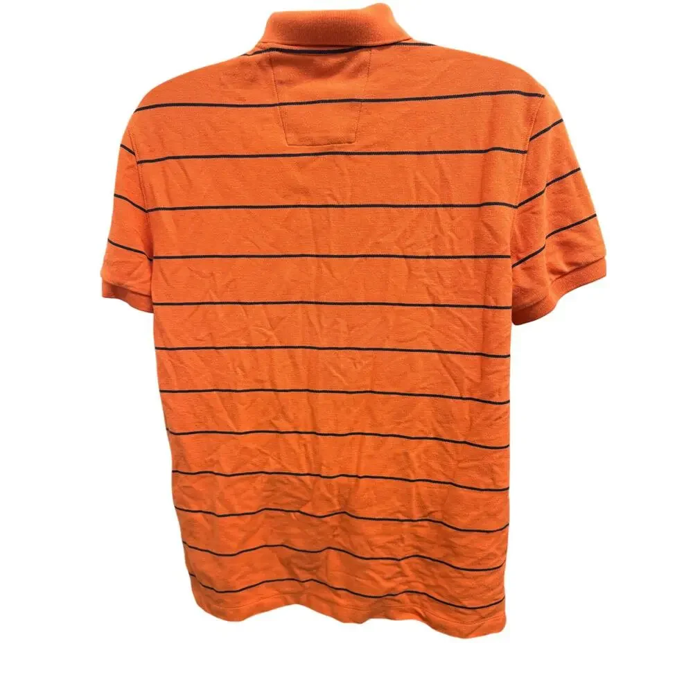 Nautica Deck Polo Mens L Orange Stripe Performance Cotton Short Sleeve Shirt - Picture 3 of 5